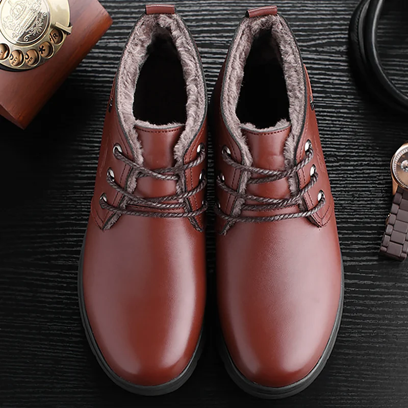 

Winter boots men leather waterproof plush designer snow boots for men platform non-slip ankle boots warm male boot