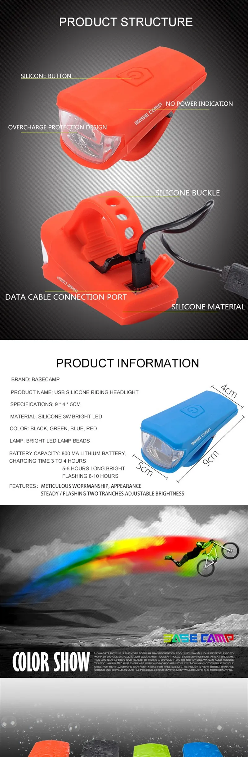 Best Basecamp 3W LED USB Charging MTB Bike Light Silica gel Waterproof Bicycle Front Light Bike Lamp 4 Color Bicycle Accessories 3 Best Basecamp 3W LED USB Charging MTB Bike Light Silica gel Waterproof Bicycle Front Light Bike Lamp 4 Color Bicycle Accessories 3