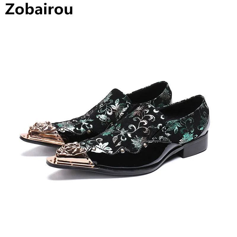 Classic Sapato Social Masculino Elegant Floral Men Dress Shoes Gold