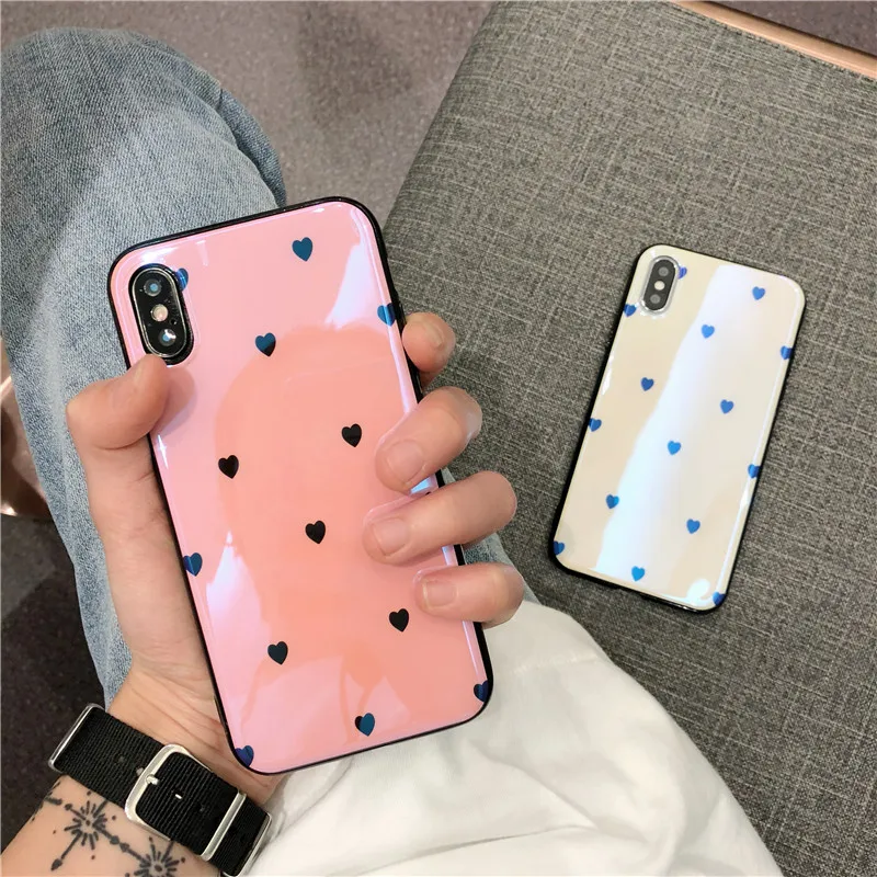 Модный мягкий чехол для iPhone 6 из ТПУ с голубым лучем и милыми сердечками S X XS Max 7 8