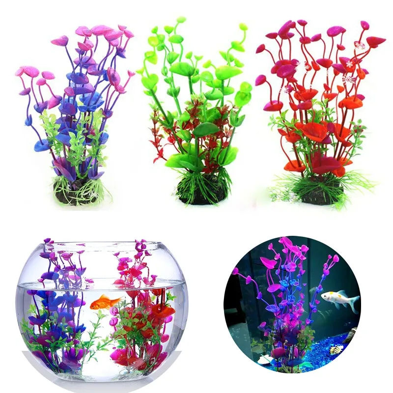 

New Colorful Plastic Artificial Aquarium Plant Decoration Fish Tank Fake Water Plant Gradient Grass Flower Aquatic Decor 20cm