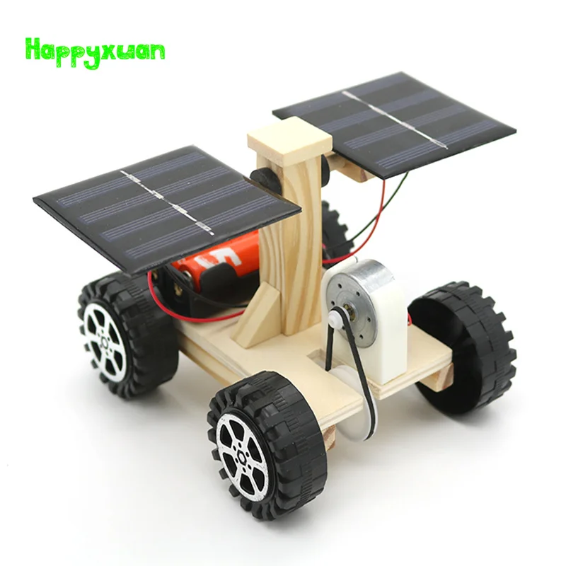 Happyxuan Wooden Lunar Rover Model Students Diy Science Materials Kits Solar Battery Hybrid Car Kids Fun