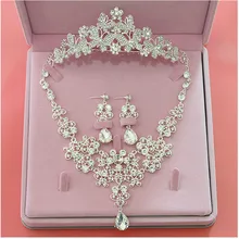 Свадебные ювелирные наборы кристалл капли воды свадебный набор украшений для женщин серебро колье ожерелье серьги Бабочка Корона набор диадем
