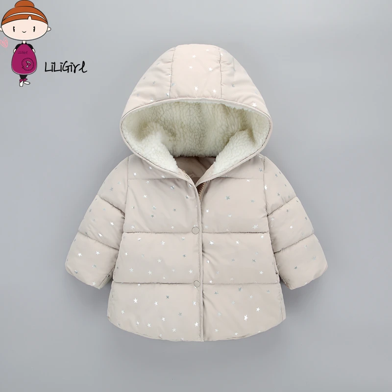 

LILIGIRL Children Winter Jacket For Girl Star Pattern Plus Cashmere Kid Boy Hooded Down Coat Warm Clothing