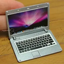 Кукольная Миниатюра 1:12 игрушка Гостиная металла Серебряный ноутбук Длина 4,5 см SPO484