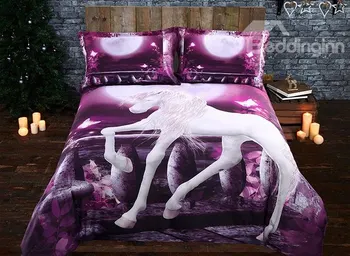 

Unicorn and Full Moon Printed 3D Purple Bedding Sets/Duvet Covers