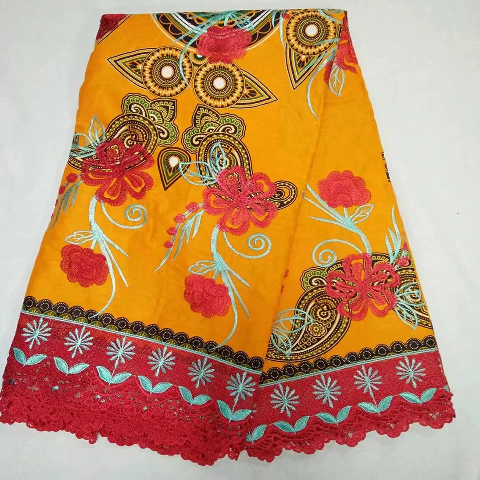 

NALW-69 Latest african printed wax lace Embroidery Nigerian Wax Lace Print fabric Mix with Cord Lace 6 yards lot