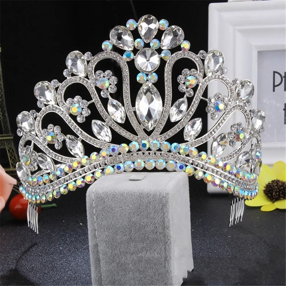 

2017 New Fashion Wedding Bride Austrian Crystal Silver Color Flower Shape Crown Wedding Dress Accessories Hair Jewelry FN-G055
