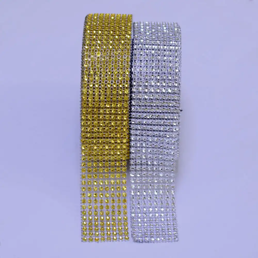 Diamond Rhinestone Mesh Ribbon Diamond Mesh Wrap Roll Sparkle Crystal Rhinestone Ribbon for Wedding Party Birthdays Baby Shower Decoration Black + blue