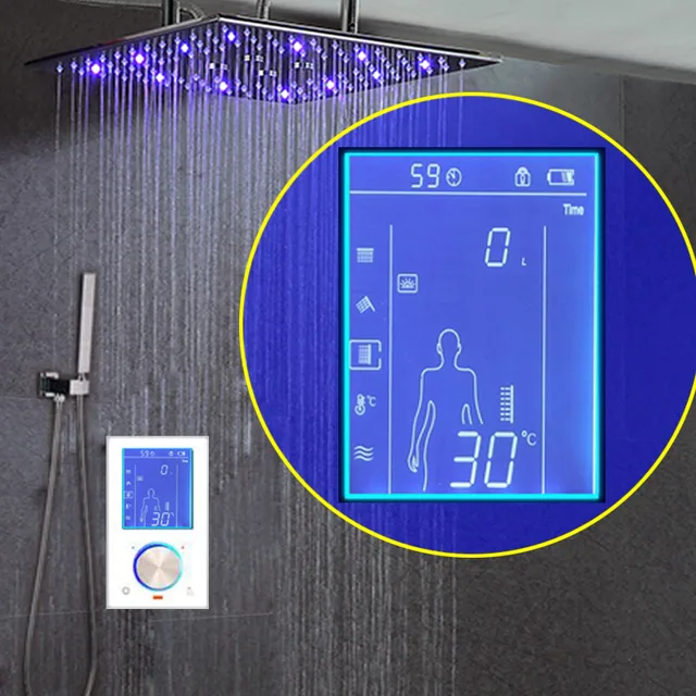 Digital Shower Bathroom System LCD Thermostat Diverter LED Shower Set