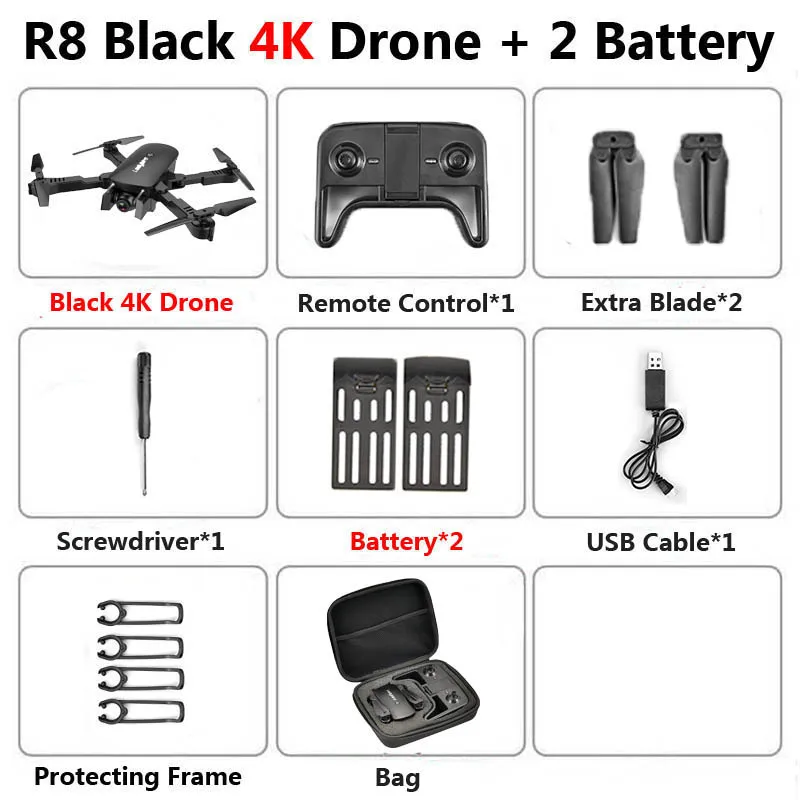 R8 Дрон с двойной камерой 4 K PX1600W HD WiFi FPV скорость Регулируемый оптический поток Автоматическая красота RC Квадрокоптер вертолет XS816 - Color: Black 4K 2B Bag