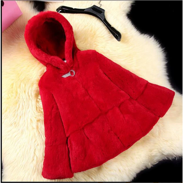 Best price at $108 Cheap Children's Fur Children's Leather Fur Jacket Leather Rex Rabbit Fur Whole Leather Long Coat Winter Thick Hat