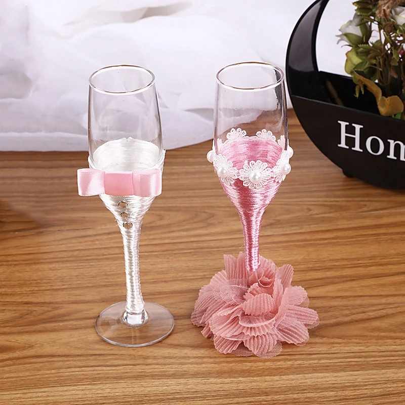 Набор из 2 предметов, свадебное стекло, креативный бокал для красного вина, бокал для высоких ног, Хрустальное стекло, золото, серебро, двойная чашка, чашка для влюбленных, подарок на день рождения, свадьба - Цвет: Pink