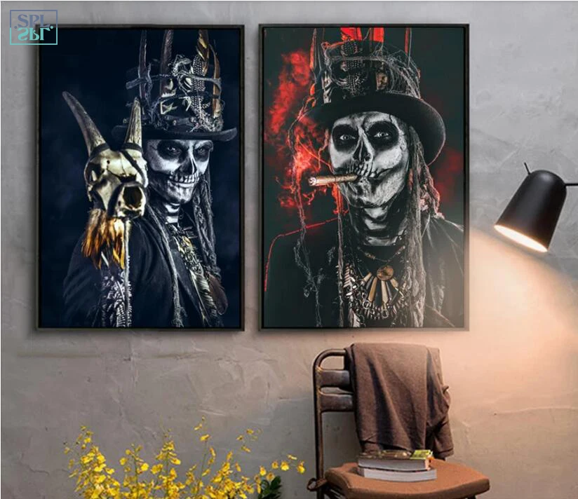

SPLSPL Black Skull Makeup Canvas Art Posters and Prints Bar Decoration Wall Picture for Living Room Nordic Decoration Home