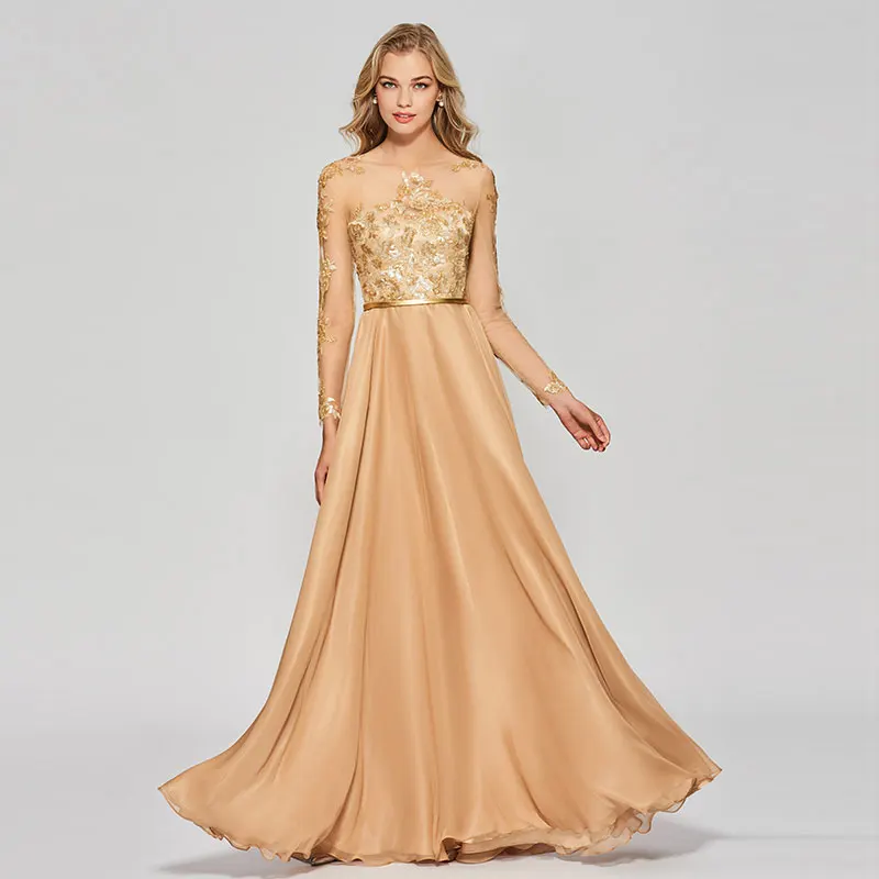 

Tanpell scoop neck prom dresses long sleeves button floor length a line gown women celebrity custom formal long prom dress