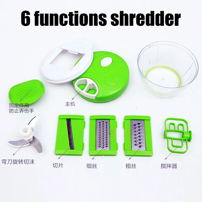 Multifunction Vegetable Chopper Stainless Steel 6 Sets Shredder Slicers Strips Device Manual Meat Grinder
