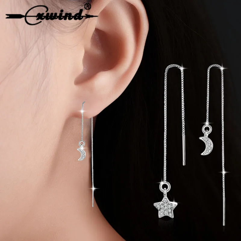 

Cxwind Korea Fashion Star Moon Earring Jewelry Crystal Long Chain Asymmetrical Stars Moon Tassel Woman Earrings Wedding Bijoux