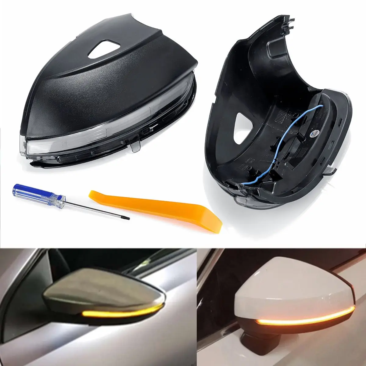

Wing Rearview Mirror Cover Cap with Flowing Turn Signal Light Dynamic Rear Mirror Indicator Lens for VW Jetta MK5 for SKODA