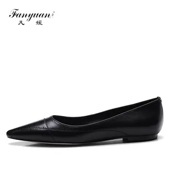 

Fanyuan Women's Genuine Leather Low Heel Pumps Chunky Heels Slip-on Summer Dress Shoes Pure black OL Shoes zapatos mujer