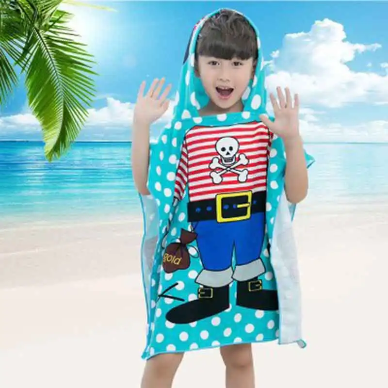 Детские халаты из микрофибры с капюшоном Полотенца с принтом, быстро сохнет, Детские с капюшоном банное Полотенца Tiger Shark пляжное полотенце с изображением героев мультфильмов, одежда для сна - Цвет: 7