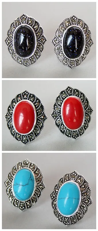 

3 choices VINTAGE 925 SILVER BLUE TURQUOISE/red coral/sand stone STUD EARRINGS 1" 5.29