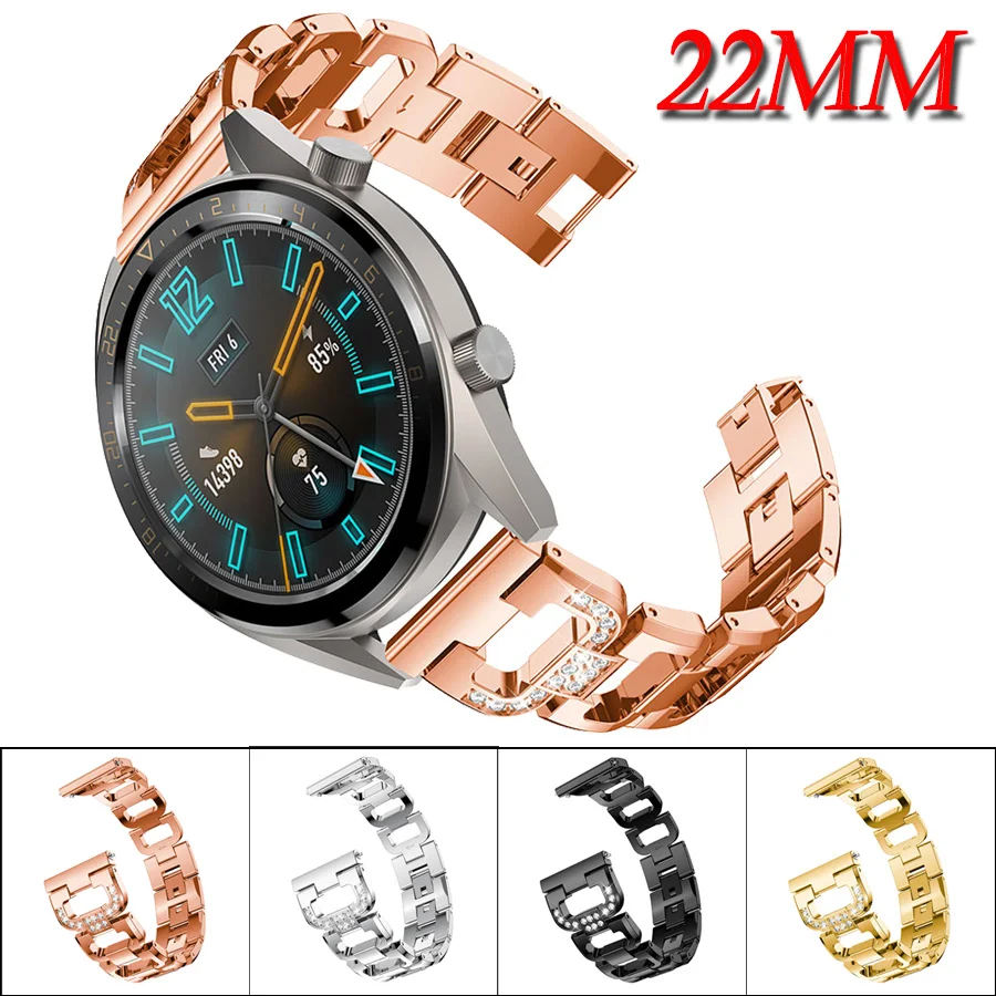 Ремешок из нержавеющей стали для huawei Watch GT 46 мм 42 мм Honor Watch волшебный сплав металлический сменный ремешок для часов горный хрусталь браслет