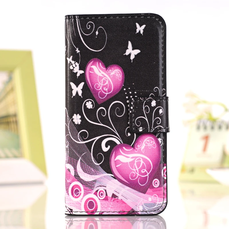 Для apple iphone 8 7 6 6 S Plus X XS MAX XR 5s SE 5 pu кожаный чехол для телефона с бабочками Fly Flower Painted flip Wallet слоты для карт - Цвет: small heart