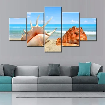 

Canvas Painting For Living Room Wall Art Shells Starfishes Conch Sea Snails Fishing Giclee Prints On Canvas For Home Decoration
