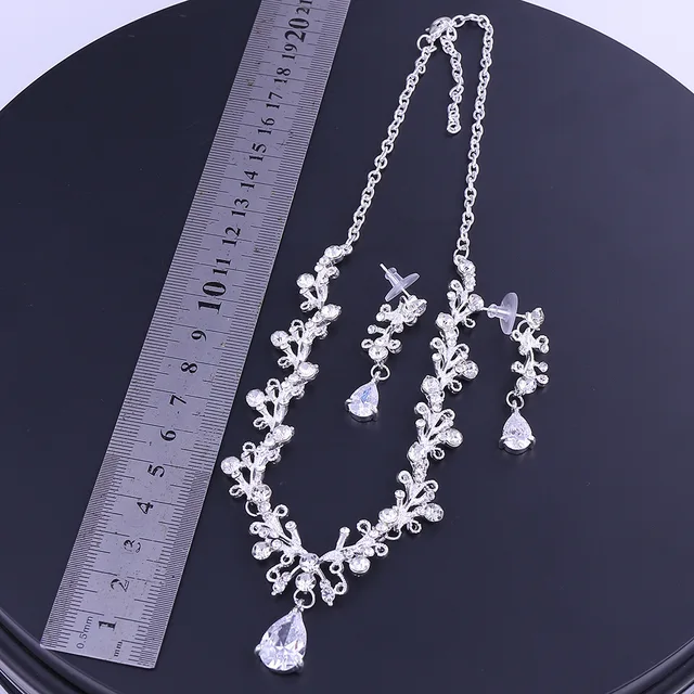 Crystal Leaf Bridal Necklace With Tiara And Earrings Sets