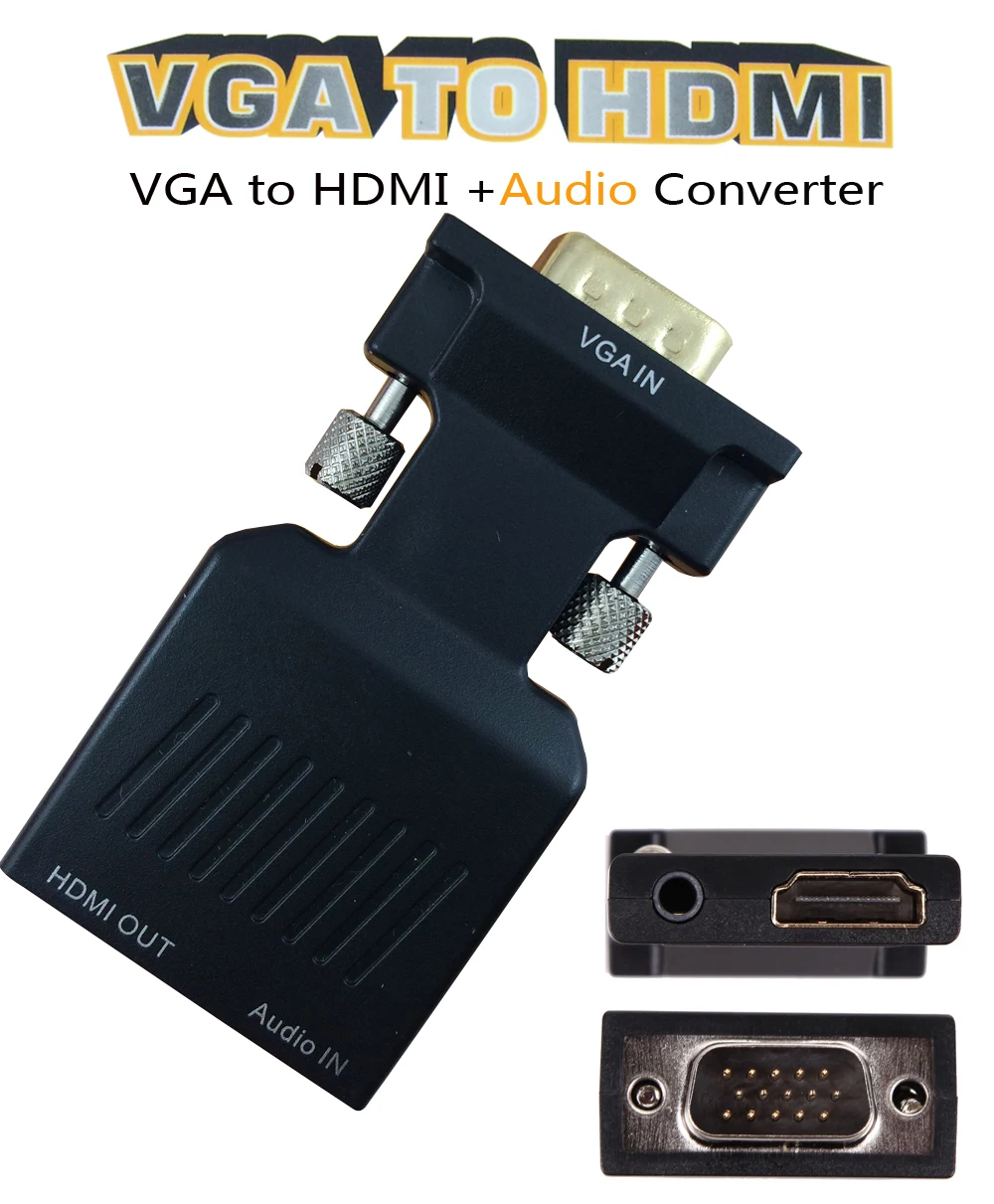 1080P Signal Output Male VGA to HDMI Female Video Converter Adapter with 3.5mm Audio for PC DVD