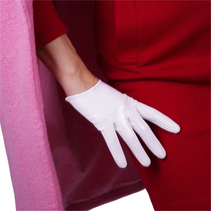 Patent Leather PU Gloves Female Short Style 16cm Synthetic Leather Woman Suede Gloves Cosplay Imitation Genuine Leather P36