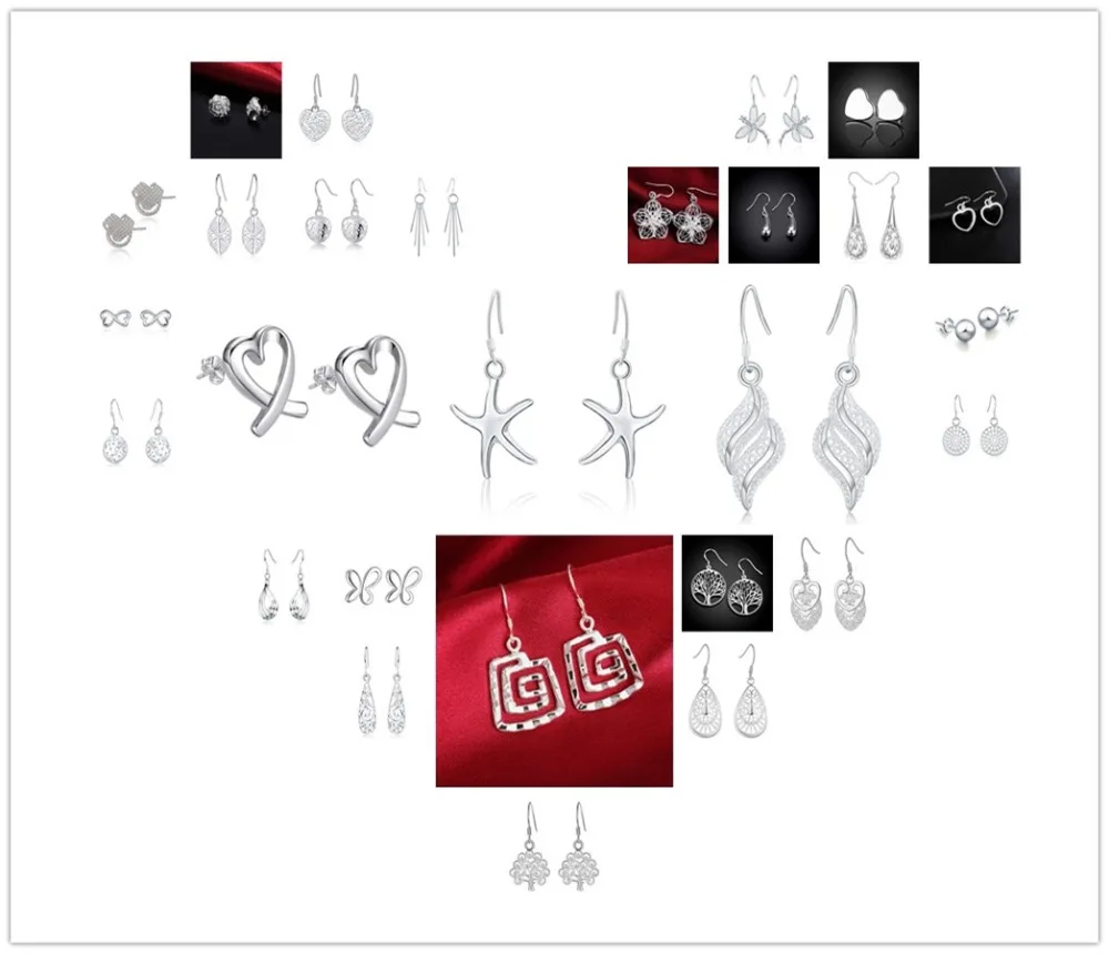 

wholesale 30pair earring set for women Silver color fashion charm wedding cute hook earring hot luxury jewelry nice stamped ,