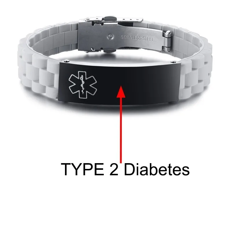 Vnox, мужской, свободный, с текстом, с именем, с названием, медицинский браслет для женщин, Повседневный, силиконовый, на запястье, идентификационные браслеты с индивидуальным напоминанием о льду - Окраска металла: TYPE 2 Diabetes