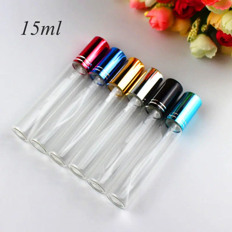 

20pcs/lot 15ML Transparent Thin Glass Bottle Spray Perfume Bottle Sample Glass Vials Small Perfume Atomizer with Gold Cap
