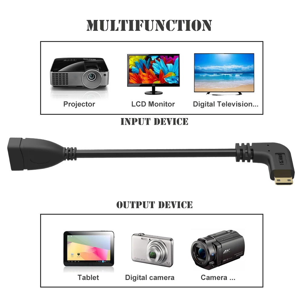 90 градусов прямоугольный мини HDMI к HDMI мужчин и женщин кабель для HDTV 1080p PS3 Evo htc Vedio позолоченный