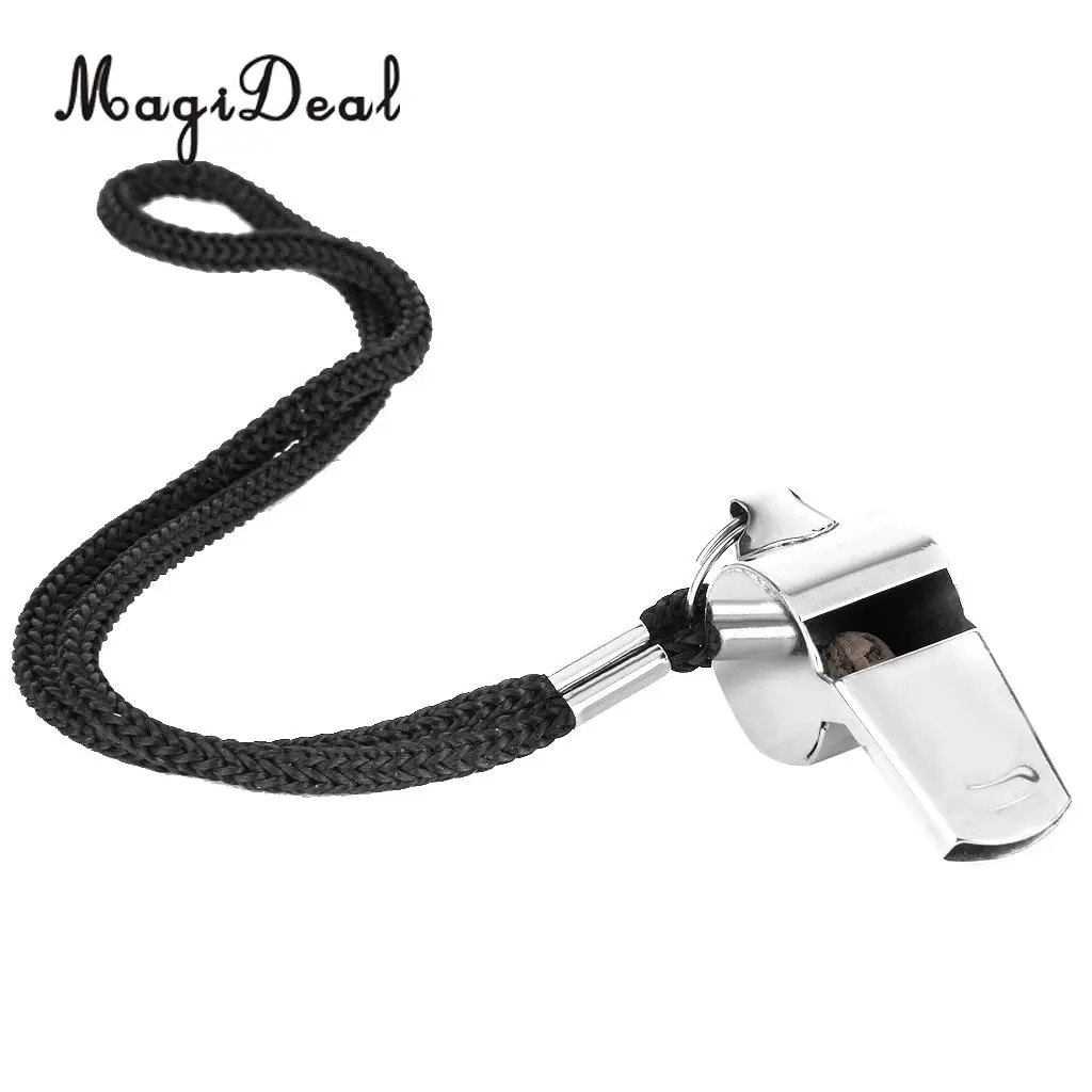 MagiDeal New Metal Referee Whistle and Lanyard Football Soccer Tool for Basketball Coaches Officials Board Game Supply Gifts