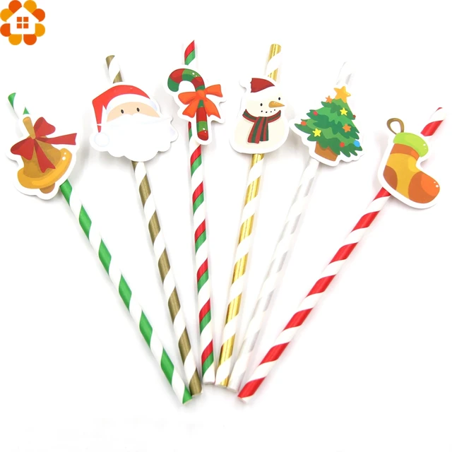 10PCS DIY Merry Christmas Paper Straws Drinking Straws Kids Birthday/Christmas Party Decoration
