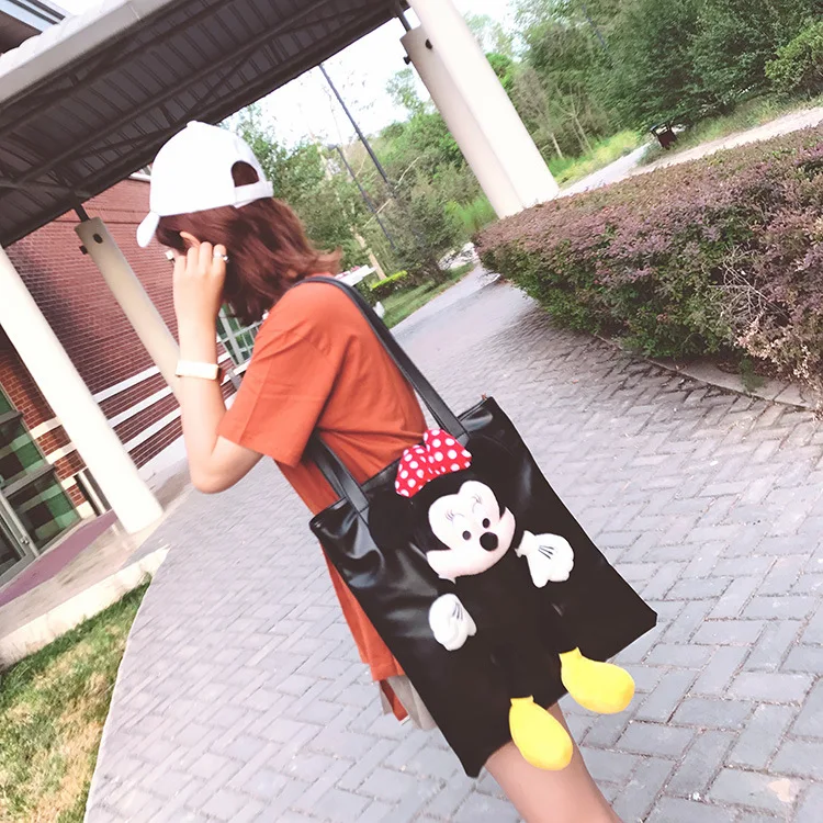 

Female Bag PU Leather Messenger Bag Women Bag 3D Mickey Minnie Big Ears Dot Bowknot Handbags Sweet Ladies Chain Shoulder Bag