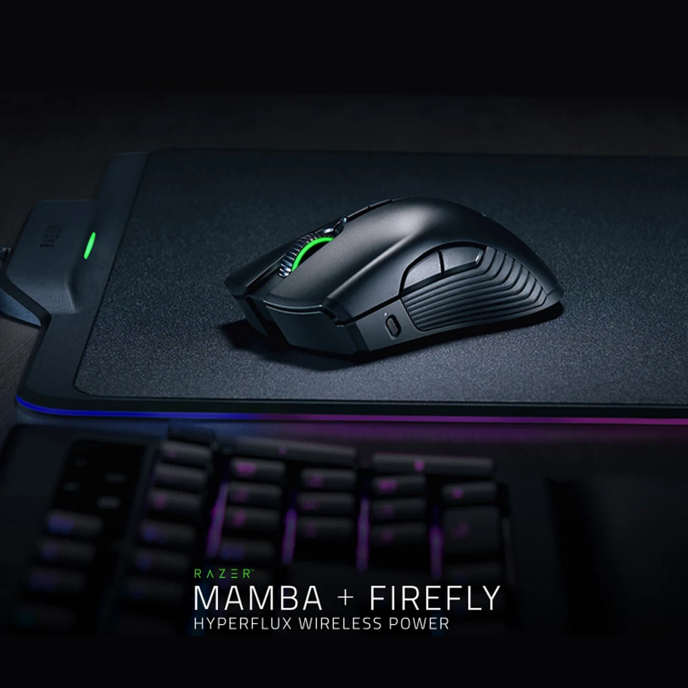 Razer Mamba Hyperflux Беспроводная игровая мышь 16000 dpi 5G Оптический сенсор 450 ips+ Firefly Hyperflux коврик для мыши комплект