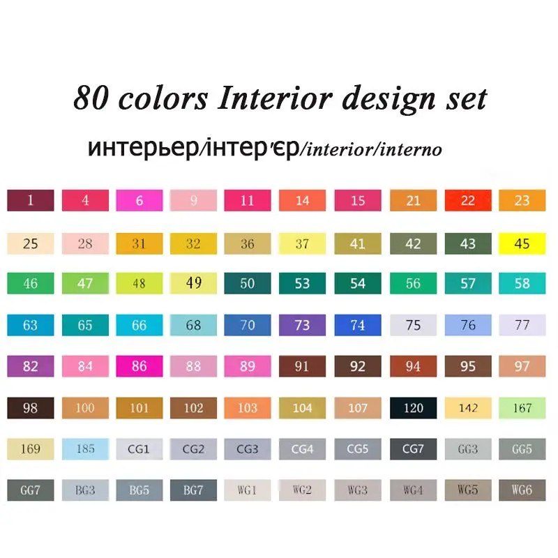 Touchfive 30 40 60 80 168 цветов Набор маркеров для эскизов Кисть ручка двойная головка набор маркеров для рисования манга анимационный дизайн - Цвет: 80 Colors Interior