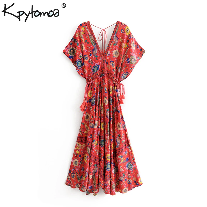 

Boho Vintage Floral Peacock Print Long Dress Women 2019 New Fashion Bandage V Neck Summer Beach Dresses Casual Vestidos Mujer