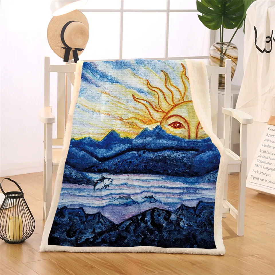 Abstract Costal Blanket Morning Sun Over Ocean Sherpa Fleece Blanket