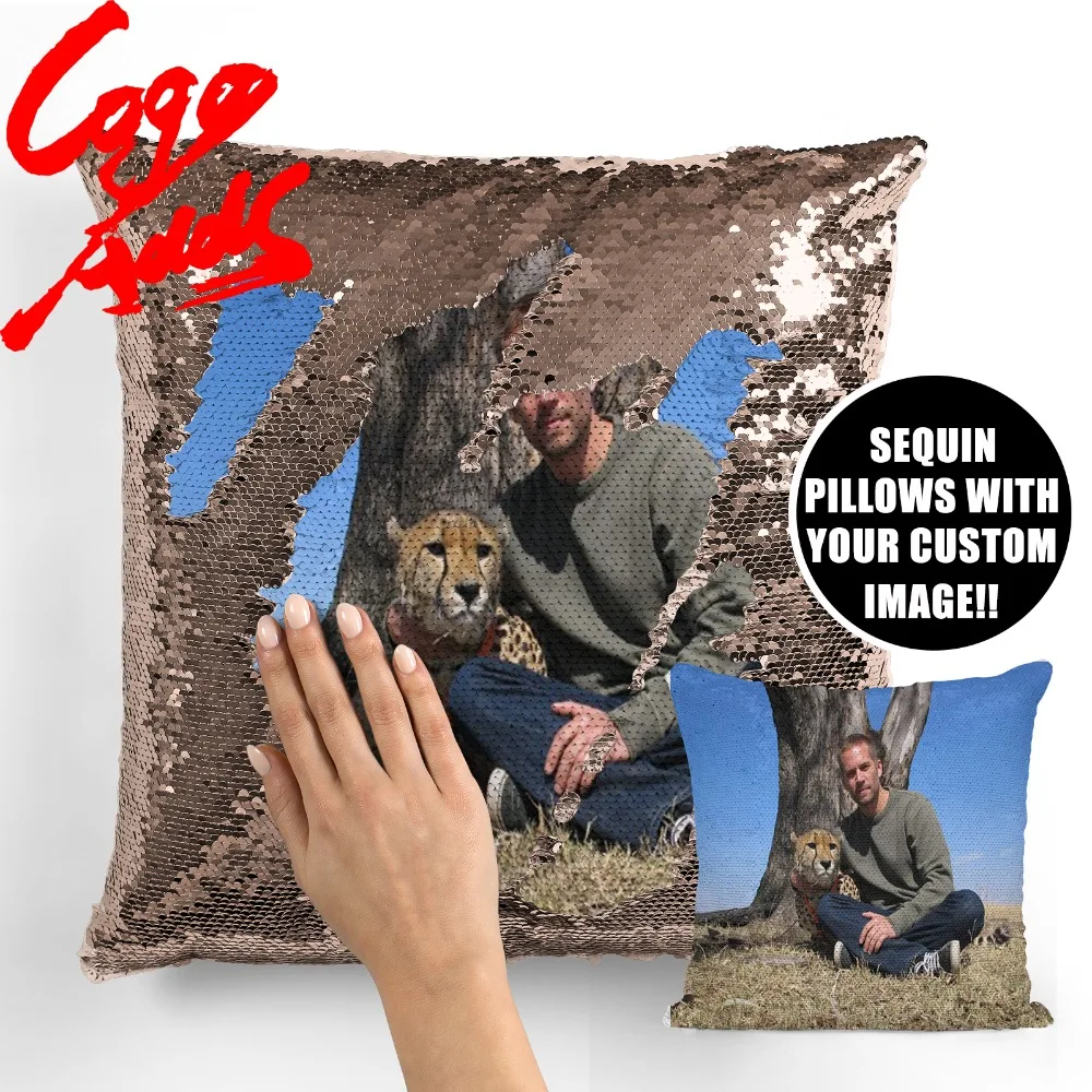 

paul walker wedding birthday party photo sequin cushion cover custom image reversible sequin mermaid pillowcase