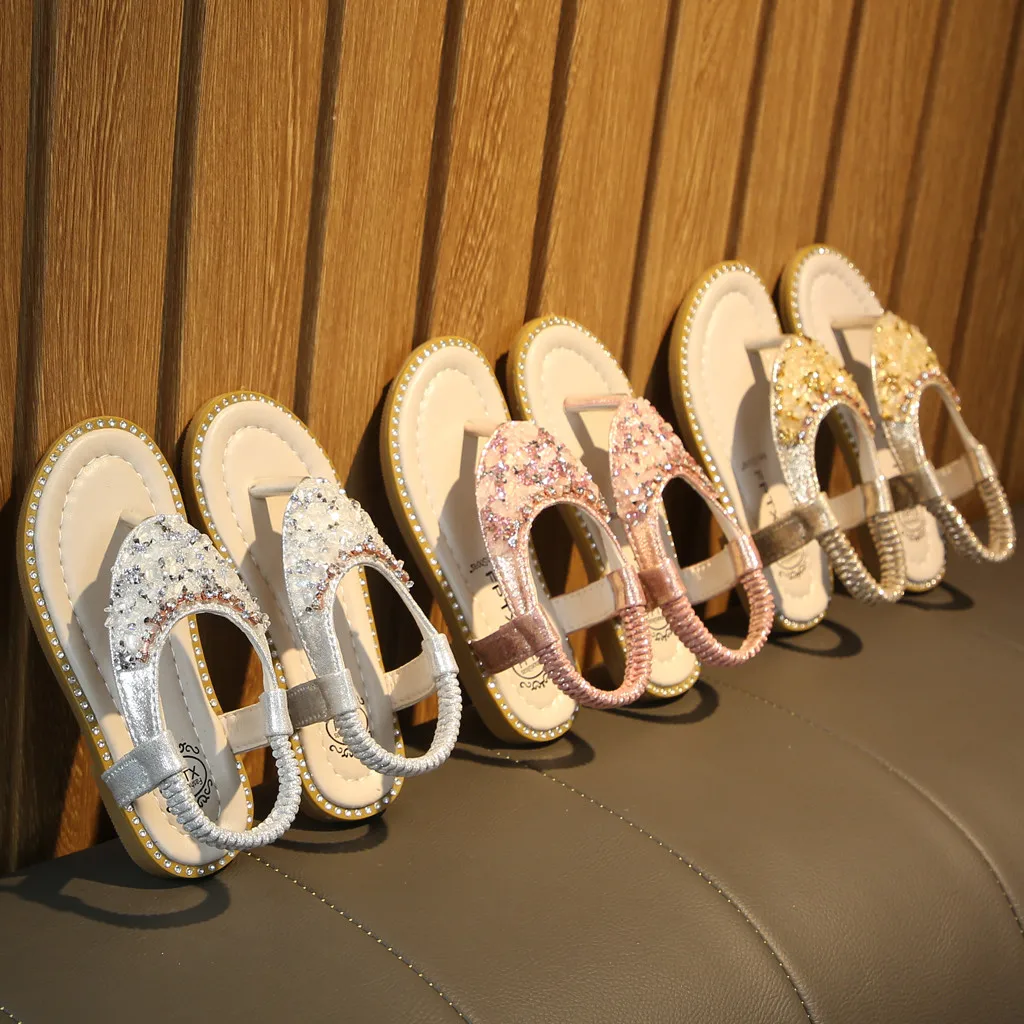 

2019 New Style infants Girls Crystal Toepost kids shoes elegant Princess kid Shoes shinny Sandals kid shoes pantufa infantil
