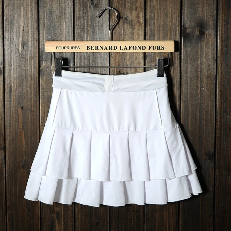 Женская теннисная Спортивная юбка-шорты, эластичное вискозное волокно, однотонная плиссированная юбка для бадминтона на шнурке, белая с безопасными короткими штанами