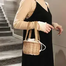 Стиль Женская тканая Соломенная Сумка-ведро женская летняя пляжная мини-сумка