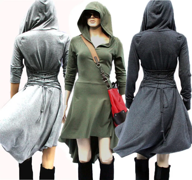 

New Fashion Women Long Sleeve Cosplay Dresses high Waist New Fashion Hooded Casual Dress Wear