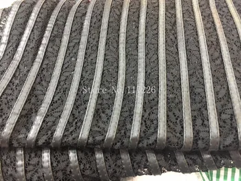 

5yards JRB-121536 luxury embroidery best quality african newest lace mesh with trip Synthetic Leather material for sawing dress