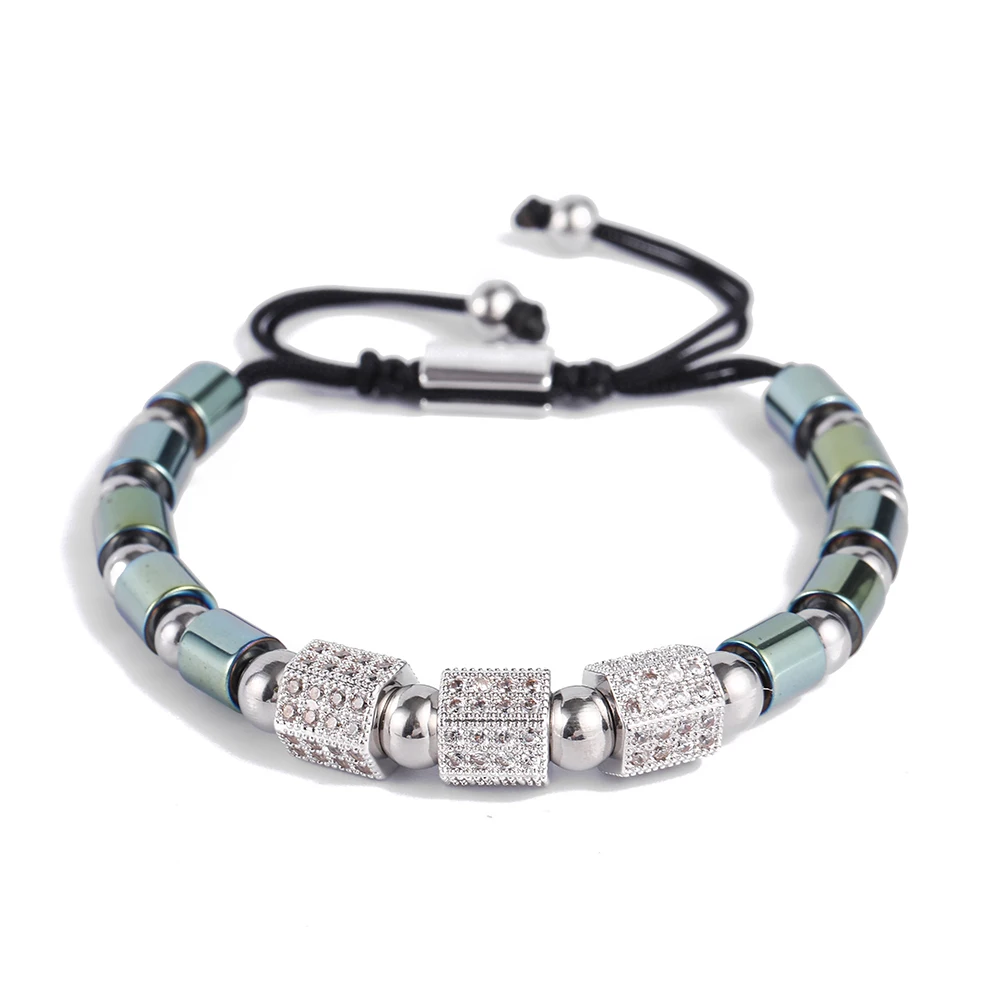 1 BRACELET Роскошный CZ многоугольный шар очаровательный из нержавеющей стали бусина макраме ручной работы мужские браслеты Набор Браслеты и браслеты для женщин ювелирные изделия - Окраска металла: 1 BRACELET