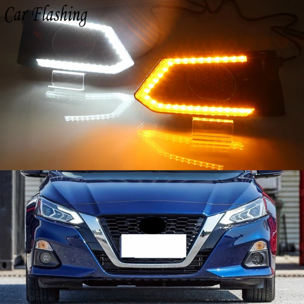 

2PCS For Nissan Altima Teana 2019 LED Daytime Running Light Waterproof Car 12V LED DRL fog Lamp with Turn Signal style Relay